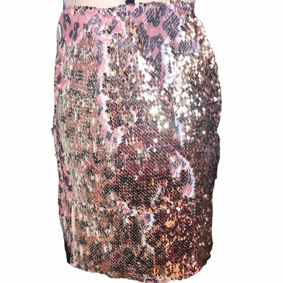 Free People One Sequined Cheetah print Mini Pencil Skirt Two Tone Pink Gold 00 - Picture 4 of 13